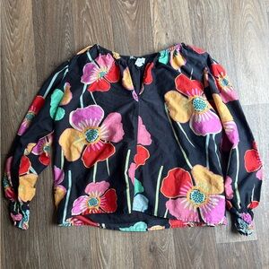 Velvet Women’s Black Top with Colorful Floral Design
